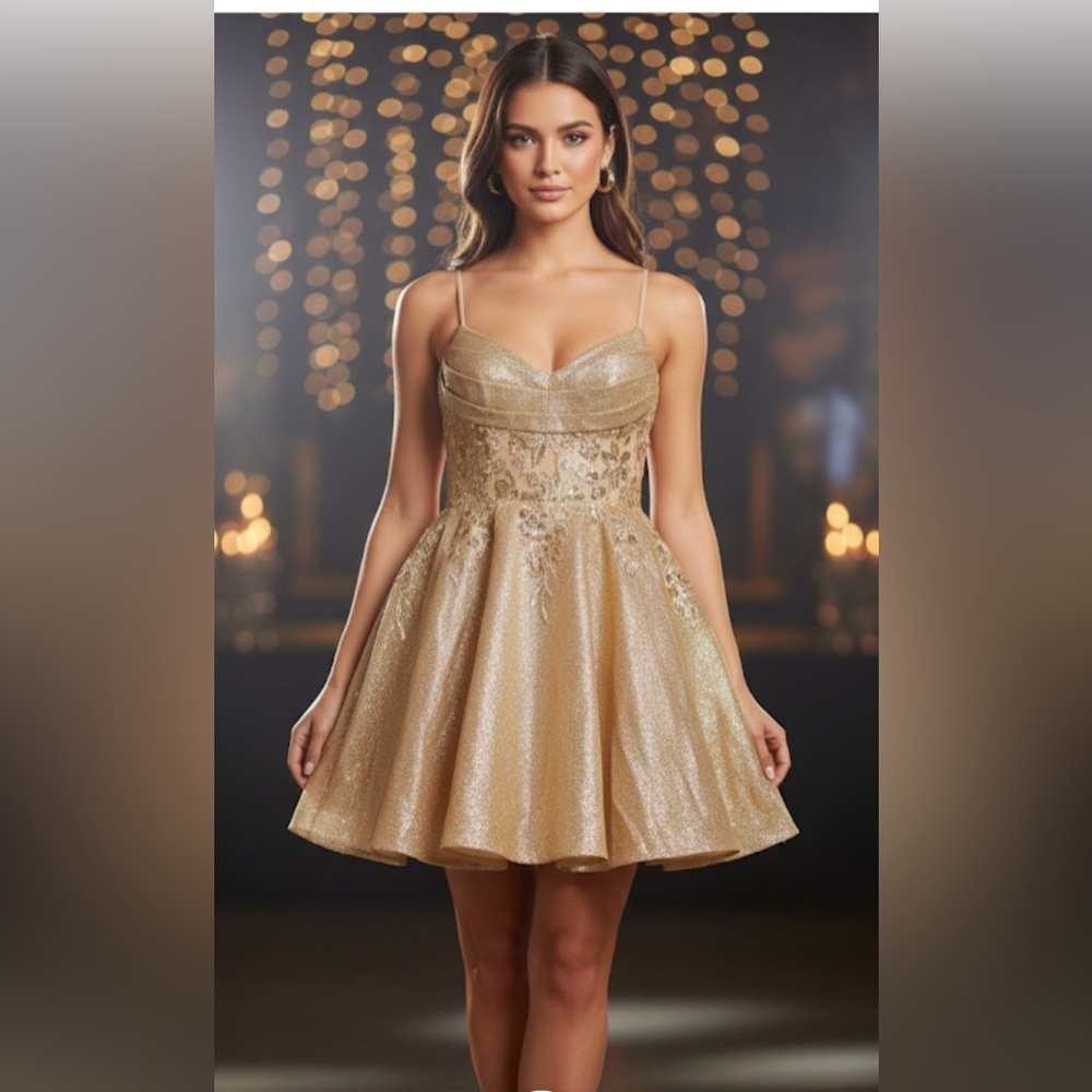 Gold Strapless‎ Floral Dress